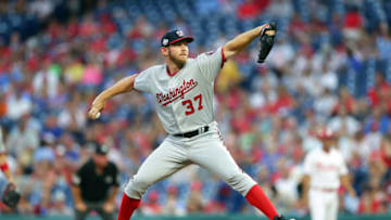 PHILADELPHIA, PA - AUGUST 27: Starting pitcher Stephen Strasburg #37 of the Washington Nationals throws a pitch in the first inning during a game against the Philadelphia Phillies at Citizens Bank Park on August 27, 2018 in Philadelphia, Pennsylvania. (Photo by Hunter Martin/Getty Images)