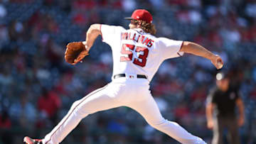 WASHINGTON, DC - SEPTEMBER 02: Austin Williams #53 of the Washington Nationals pitches in the sixth inning during a baseball game against the Milwaukee Brewers at Nationals Park on September 2, 2018 in Washington, DC. (Photo by Mitchell Layton/Getty Images)