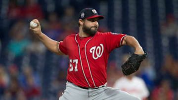 PHILADELPHIA, PA - SEPTEMBER 11: Tanner Roark #57 of the Washington Nationals throws a pitch in the bottom of the first inning against the Philadelphia Phillies in game two of the doubleheader at Citizens Bank Park on September 11, 2018 in Philadelphia, Pennsylvania. (Photo by Mitchell Leff/Getty Images)