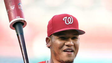 WASHINGTON, DC - SEPTEMBER 01: Pedro Severino #29 of the Washington Nationals looks on during batting practice of a baseball game against the Milwaukee Brewers at Nationals Park on September 1, 2018 in Washington, DC. (Photo by Mitchell Layton/Getty Images)
