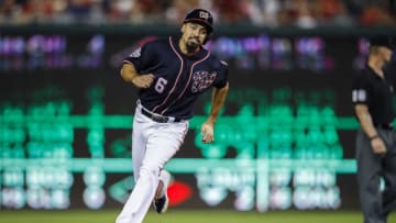 WASHINGTON, DC - SEPTEMBER 21: Anthony Rendon #6 of the Washington Nationals rounds second against the New York Mets during the second inning at Nationals Park on September 21, 2018 in Washington, DC. (Photo by Scott Taetsch/Getty Images)