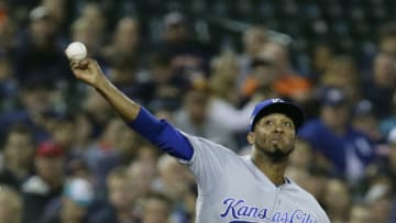 Third baseman Alcides Escobar #2 of the Kansas City Royals throws out Pete Kozma of the Detroit Tigers at first base during the fifth inning at Comerica Park on September 21, 2018 in Detroit, Michigan. The Royals defeated the Tigers 4-3. (Photo by Duane Burleson/Getty Images)