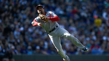DENVER, CO - SEPTEMBER 30: Anthony Rendon #6 of the Washington Nationals makes a leaping throw for a forceout during a game against the Colorado Rockies at Coors Field on September 30, 2018 in Denver, Colorado. (Photo by Dustin Bradford/Getty Images)