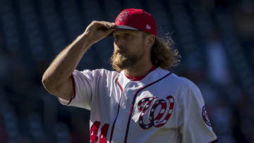 WASHINGTON, DC - MARCH 31: Trevor Rosenthal #44 of the Washington Nationals heads to the dugout after being pulled during the eighth inning against the New York Mets at Nationals Park on March 31, 2019 in Washington, DC. (Photo by Scott Taetsch/Getty Images)