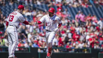 WASHINGTON, DC - April 03: Anthony Rendon #6 of the Washington Nationals rounds the bases after hitting a home run against the Philadelphia Phillies during the first inning at Nationals Park on April 3, 2019 in Washington, DC. (Photo by Scott Taetsch/Getty Images)
