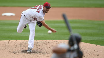 WASHINGTON, DC - APRIL 14: Max Scherzer #31 of the Washington Nationals pitches in the fourth inning against Erik Gonzalez #2 of the Pittsburgh Pirates at Nationals Park on April 14, 2019 in Washington, DC. (Photo by Greg Fiume/Getty Images)