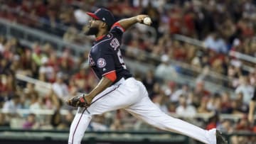 WASHINGTON, DC - JUNE 21: Wander Suero #51 of the Washington Nationals pitches against the Atlanta Braves during the ninth inning at Nationals Park on June 21, 2019 in Washington, DC. (Photo by Scott Taetsch/Getty Images)