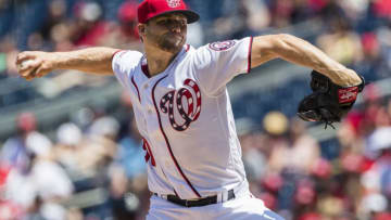 WASHINGTON, DC - JUNE 23: Austin Voth #50 of the Washington Nationals pitches in his season debut against the Atlanta Braves during the third inning at Nationals Park on June 23, 2019 in Washington, DC. (Photo by Scott Taetsch/Getty Images)