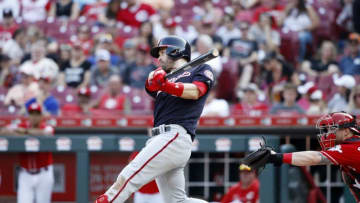 CINCINNATI, OH - JUNE 01: Brian Dozier #9 of the Washington Nationals hits a solo home run in the top of the ninth inning against the Cincinnati Reds at Great American Ball Park on June 1, 2019 in Cincinnati, Ohio. The Nationals won 5-2. (Photo by Joe Robbins/Getty Images)