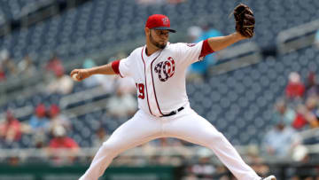 WASHINGTON, DC - JUNE 05: Starting pitcher Anibal Sanchez #19 of the Washington Nationals throws to a Chicago White Sox batter in the first inning at Nationals Park on June 05, 2019 in Washington, DC. (Photo by Rob Carr/Getty Images)