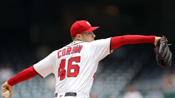 WASHINGTON, DC - JUNE 19: Starting pitcher Patrick Corbin #46 of the Washington Nationals works the first inning against the Philadelphia Phillies in game one of a double header at Nationals Park on June 19, 2019 in Washington, DC. (Photo by Patrick Smith/Getty Images)