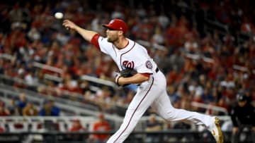 Hunter Strickland #60 of the Washington Nationals pitches against the Los Angeles Dodgers in game three of the National League Division Series at Nationals Park on October 6, 2019 in Washington, DC. (Photo by Will Newton/Getty Images)