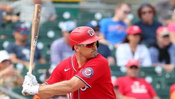 Ryan Zimmerman #11 of the Washington Nationals in action against the Miami Marlins during a spring training baseball game at Roger Dean Stadium on March 10, 2020 in Jupiter, Florida. The Marlins defeated the Nationals 3-2. (Photo by Rich Schultz/Getty Images)