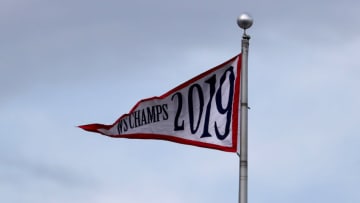 The Washington Nationals 2019 World Series pennant is shown prior to their Opening Day game against the New York Yankees at Nationals Park on July 23, 2020 in Washington, DC. The 2020 season had been postponed since March due to the COVID-19 pandemic. (Photo by Rob Carr/Getty Images)