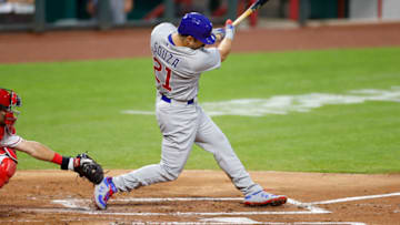 Steven Souza Jr. #21 of the Chicago Cubs doubles to left field to drive in two runs in the first inning of the game against the Cincinnati Reds at Great American Ball Park on July 27, 2020 in Cincinnati, Ohio. (Photo by Joe Robbins/Getty Images)