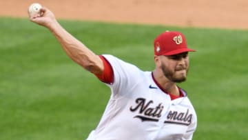WASHINGTON, DC - AUGUST 22: Tanner Rainey #21 of the Washington Nationals pitches during game one of a doubleheader baseball game against the Miami Marlins at Nationals Park on August 22, 2020 in Washington, DC. (Photo by Mitchell Layton/Getty Images)