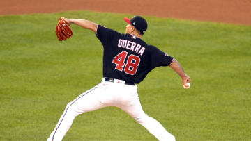 Javy Guerra #48 of the Washington Nationals pitches during a baseball game against the Miami Marlins at Nationals Park on August 24, 2020 in Washington, DC. (Photo by Mitchell Layton/Getty Images)