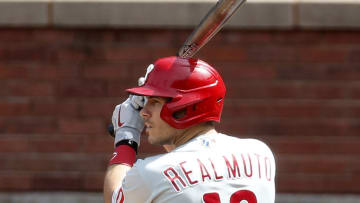J.T. Realmuto #10 of the Philadelphia Phillies in action against the New York Mets at Citi Field on September 07, 2020 in New York City. The Phillies defeated the Mets 9-8 in ten innings. (Photo by Jim McIsaac/Getty Images)