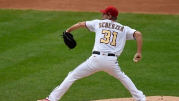 Max Scherzer #31 of the Washington Nationals pitches against the New York Mets during game 1 of a double header at Nationals Park on September 26, 2020 in Washington, DC. (Photo by G Fiume/Getty Images)