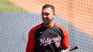 Hernan Perez #3 of the Washington Nationals takes batting practice during a workout at Nationals Park on April 05, 2021 in Washington, DC. (Photo by Greg Fiume/Getty Images)