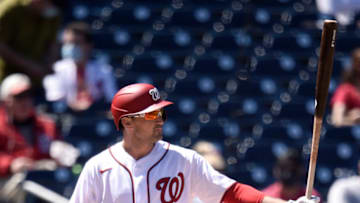 Ryan Zimmerman #11 of the Washington Nationals bats against the Arizona Diamondbacks at Nationals Park on April 18, 2021 in Washington, DC. (Photo by G Fiume/Getty Images)