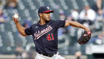 NEW YORK, NEW YORK - APRIL 24: (NEW YORK DAILIES OUT) Joe Ross #41 of the Washington Nationals in action against the New York Mets at Citi Field on April 24, 2021 in New York City. The Nationals defeated the Mets 7-1. (Photo by Jim McIsaac/Getty Images)