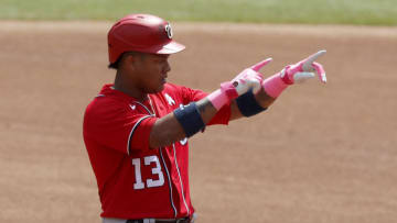 Starlin Castro #13 of the Washington Nationals in action against the New York Yankees at Yankee Stadium on May 09, 2021 in New York City. The Yankees defeated the Nationals 3-2. (Photo by Jim McIsaac/Getty Images)
