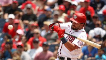 Kyle Schwarber #12 of the Washington Nationals hits a three run home run in the second inning against the San Francisco Giants at Nationals Park on June 13, 2021 in Washington, DC. (Photo by Rob Carr/Getty Images)
