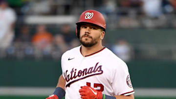 Kyle Schwarber #12 of the Washington Nationals rounds the bases after hitting a home run against the New York Mets at Nationals Park on June 28, 2021 in Washington, DC. (Photo by Will Newton/Getty Images)