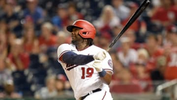 Josh Bell #19 of the Washington Nationals hits a home run in the eighth inning against the Miami Marlins at Nationals Park on July 20, 2021 in Washington, DC. (Photo by Greg Fiume/Getty Images)