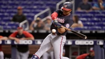 Juan Soto #22 of the Washington Nationals bats in the seventh inning against the Miami Marlins at loanDepot park on August 26, 2021 in Miami, Florida. (Photo by Mark Brown/Getty Images)
