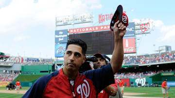 WASHINGTON, DC - SEPTEMBER 22: Gio Gonzalez #47 of the Washington Nationals waves to the crowd after earning his 20th win of the season as the Washington Nationals defeated the Milwaukee Brewers 10-4 at Nationals Park on September 22, 2012 in Washington, DC. (Photo by Patrick McDermott/Getty Images)
