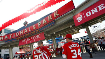 WASHINGTON, DC - APRIL 3: Fans walk through the Center Field Gate before the opening day game between the Miami Marlins and the Washington Nationals at Nationals Park on April 3, 2017 in Washington, DC. (Photo by Matt Hazlett/Getty Images)