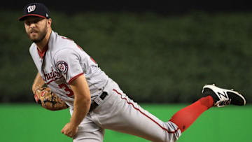 MIAMI, FL - AUGUST 01: Matt Grace #33 of the Washington Nationals pitches during a game against the Miami Marlins at Marlins Park on August 1, 2017 in Miami, Florida. (Photo by Mike Ehrmann/Getty Images)