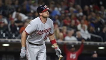 SAN DIEGO, CA - AUGUST 17: Ryan Zimmerman #11 of the Washington Nationals hits a solo home run during the eighth inning of a baseball game against the San Diego Padres at PETCO Park on August 17, 2017 in San Diego, California. (Photo by Denis Poroy/Getty Images)