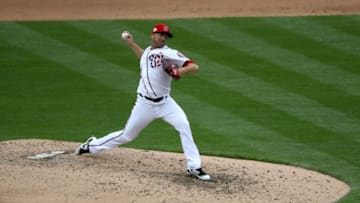 WASHINGTON, DC - APRIL 7: Pitcher Brandon Kintzler #21 of the Washington Nationals throws to a New York Mets batter at Nationals Park on April 7, 2018 in Washington, DC. (Photo by Rob Carr/Getty Images)