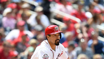 WASHINGTON, DC - JUNE 06: Anthony Rendon #6 of the Washington Nationals drives in a run with a double in the sixth inning against the Tampa Bay Rays at Nationals Park on June 6, 2018 in Washington, DC. (Photo by Greg Fiume/Getty Images)