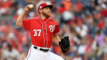 WASHINGTON, DC - JUNE 08: Stephen Strasburg #37 of the Washington Nationals pitches in the first inning against the San Francisco Giants at Nationals Park on June 8, 2018 in Washington, DC. (Photo by Greg Fiume/Getty Images)