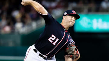 WASHINGTON, DC - JULY 06: Brandon Kintzler #21 of the Washington Nationals pitches against the Miami Marlins during the seventh inning at Nationals Park on July 06, 2018 in Washington, DC. (Photo by Scott Taetsch/Getty Images)