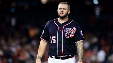 WASHINGTON, DC - JULY 06: Matt Adams #15 of the Washington Nationals looks on during the eighth inning against the Miami Marlins at Nationals Park on July 06, 2018 in Washington, DC. (Photo by Scott Taetsch/Getty Images)