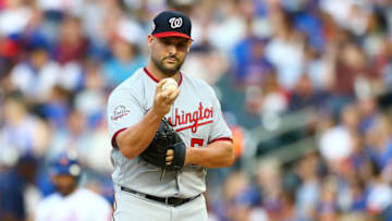 NEW YORK, NY - JULY 13: Tanner Roark #57 of the Washington Nationals reacts in the first inning against the New York Mets at Citi Field on July 13, 2018 in the Flushing neighborhood of the Queens borough of New York City. (Photo by Mike Stobe/Getty Images)