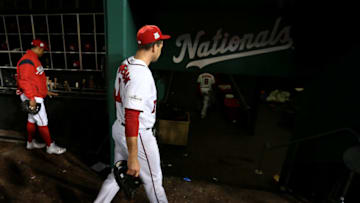 WASHINGTON, DC - OCTOBER 13: Ryan Zimmerman #11 of the Washington Nationals walks into the clubhouse after losing to the Chicago Cubs in game five of the National League Division Series at Nationals Park on October 13, 2017 in Washington, DC. (Photo by Patrick Smith/Getty Images)