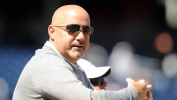 WASHINGTON, DC - APRIL 6: President of Baseball Operations and General Manager Mike Rizzo looks on during batting practice before the game against the Atlanta Braves on April 6, 2014 at Nationals Park in Washington, DC. (Photo by Mitchell Layton/Getty Images)