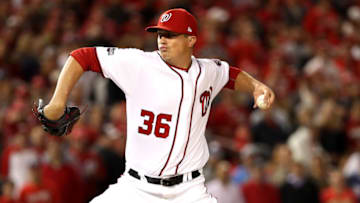 WASHINGTON, DC - OCTOBER 13: Sammy Solis #36 of the Washington Nationals works against the Los Angeles Dodgers in the seventh inning during game five of the National League Division Series at Nationals Park on October 13, 2016 in Washington, DC. (Photo by Patrick Smith/Getty Images)