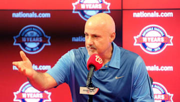 WASHINGTON, DC - SEPTEMBER 28: General manager Mike Rizzo of the Washington Nationals talks to the media after a 5-1 victory against the Cincinnati Reds at Nationals Park on September 28, 2015 in Washington, DC. (Photo by Greg Fiume/Getty Images)