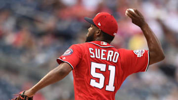 WASHINGTON, DC - JUNE 18: Wander Suero #51 of the Washington Nationals pitches in the seventh inning during game one of a doubleheader against the New York Yankees at Nationals Park on June 18, 2018 in Washington, DC. Game one is the completion of a game that was suspended on May 15th due to rain. (Photo by Mitchell Layton/Getty Images)