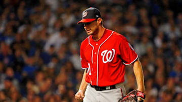 CHICAGO, IL - AUGUST 12: Max Scherzer #31 of the Washington Nationals reacts after pitching against the Chicago Cubs during the seventh inning at Wrigley Field on August 12, 2018 in Chicago, Illinois. The Chicago Cubs won 4-3. (Photo by Jon Durr/Getty Images)
