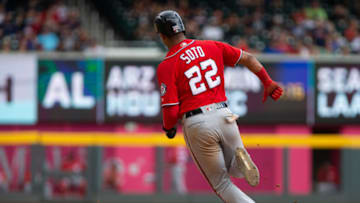 ATLANTA, GA - SEPTEMBER 15: Juan Soto #2 for the Washington Nationals rounds second after a hit against the Atlanta Braves at SunTrust Park on September 15, 2018 in Atlanta, Georgia.(Photo by Kelly Kline/GettyImages)