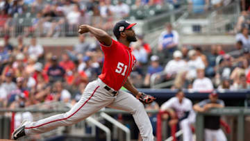 ATLANTA, GA - SEPTEMBER 16: Pitcher Wander Suero #51 of the Washington Nationals pitches against the Atlanta Braves at SunTrust Park on September 16, 2018 in Atlanta, Georgia.(Photo by Kelly Kline/Getty Images)