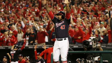 WASHINGTON, DC - OCTOBER 15: Howie Kendrick #47 of the Washington Nationals (Photo by Patrick Smith/Getty Images)